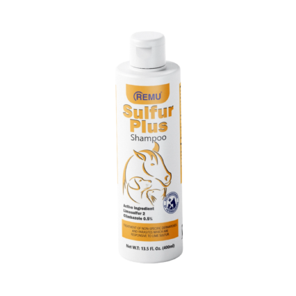 Remu Sulfur Plus medicated shampoo for dogs cats anti fungal and mange treatment