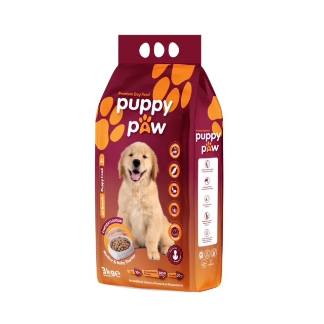 Puppy Paw premium puppy food – enriched with Omega-3 & 6, vitamins C & E, and 100% natural ingredients