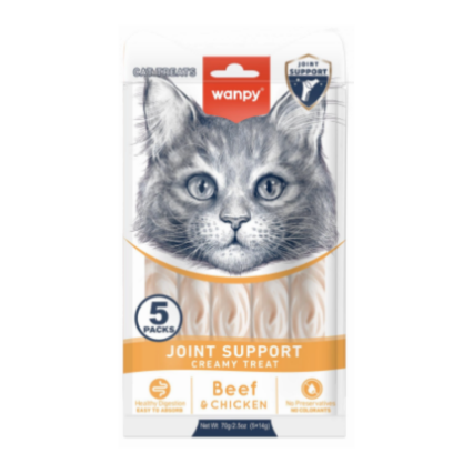 Wanpy Joint Support Creamy Cat Treat with Beef and Chicken, 5x14g sticks