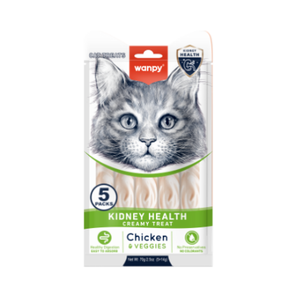 Wanpy Kidney Support Cat Creamy Treat Chicken and Vegetable, 5x14g