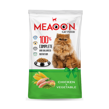 Meaoon Cat Food – Chicken and Vegetable flavor for adult cats, supports digestion, immunity, and healthy coat