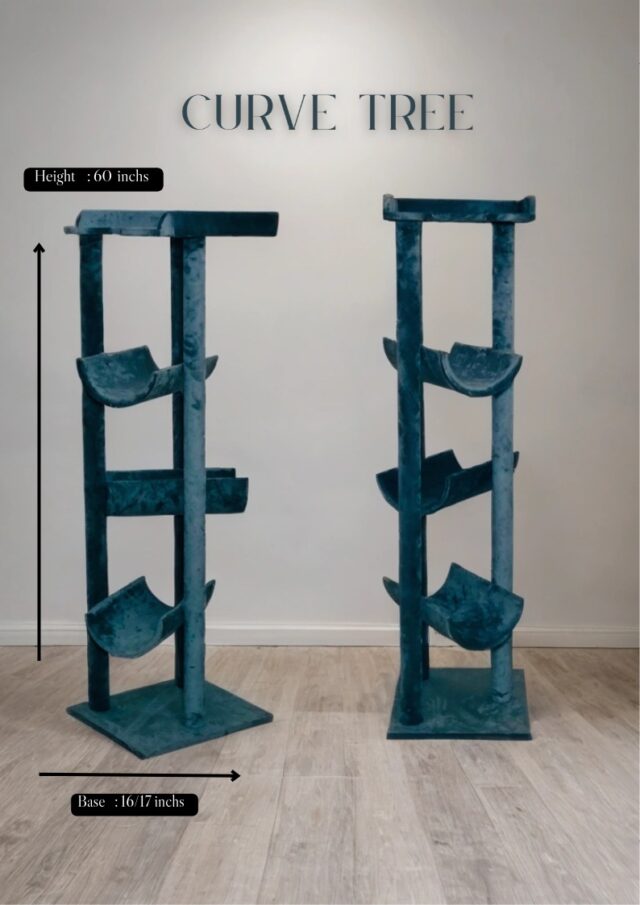 Curve Cat Tree Tower – 60 Inch Multi-Level Cat Scratching Post