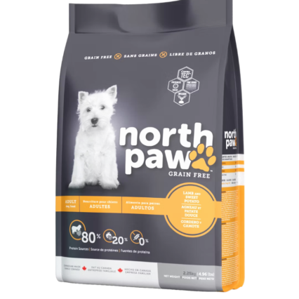 North Paw Grain Free Lamb and Sweet Potato Adult Dog Food – premium chicken-free dry dog food with omega-3, antioxidants, and high protein for healthy adult dogs