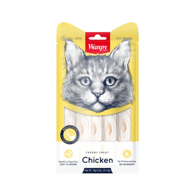 Wanpy Creamy Lickable Treat Chicken Cat Snack – Natural Liquid Treat for Cats