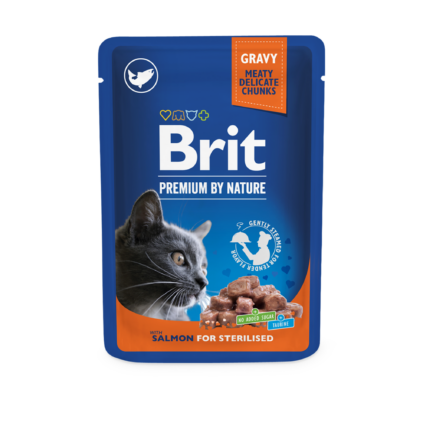 Brit Premium Salmon Pouch Chunks in Gravy for Sterilised Adult Cats