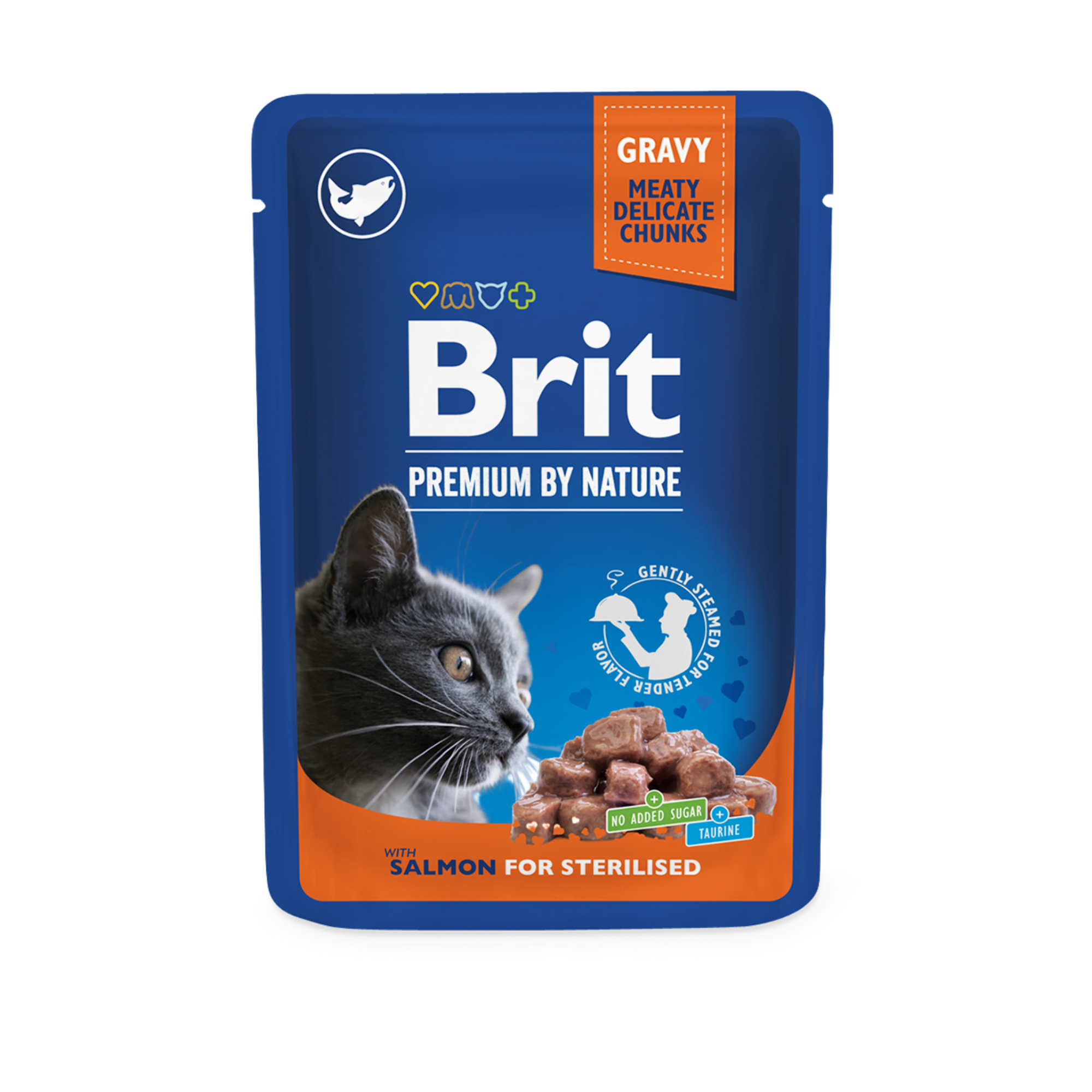 brit-premium-gravy-chunks-sterilized-wet-cat-food-with-salmon-mini-pets-world Brit Premium Salmon Pouch Chunks in Gravy for Sterilised Adult Cats