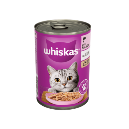WHISKAS adult wet cat food salmon in jelly 400g tin complete balanced nutrition