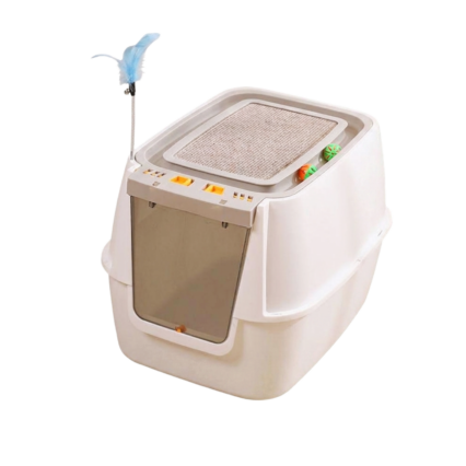 Luxury enclosed large cat litter box with scratching pad and toy
