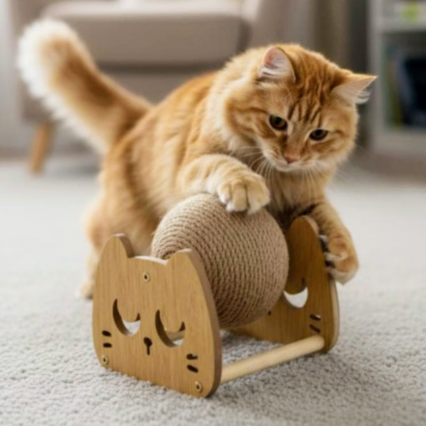 Premium Wooden Cat Scratching Ball Toy Interactive Sisal Scratcher