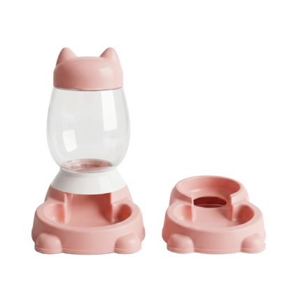 Cute Cat-Ear Gravity Pet Food Dispenser Pink 3.5L for Cats and Small Dogs
