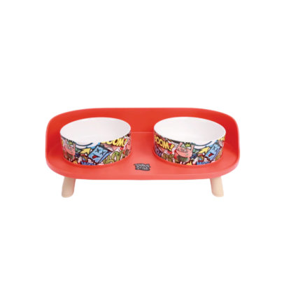 M-PETS Urban Style Double Raised Ceramic Pet Bowl Multicolour for Cats and Dogs