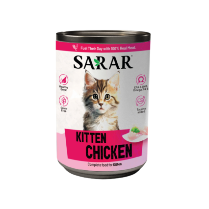 SARAR Kitten Chicken Wet Cat Food 400g is a complete and balanced wet kitten food made with 40% real chicken, taurine, vitamins, and minerals to support healthy growth, strong muscles, immunity, and overall development for kittens aged 2 months and above.