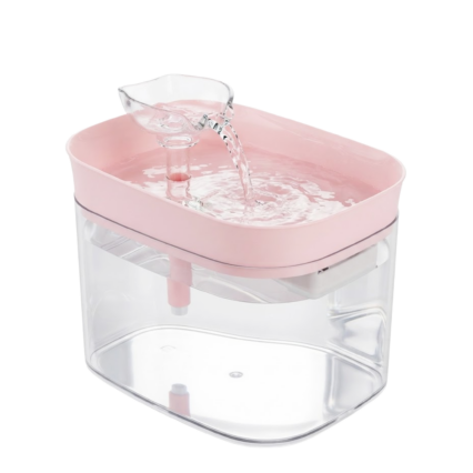 3-tier automatic pet water fountain with transparent tank in pink