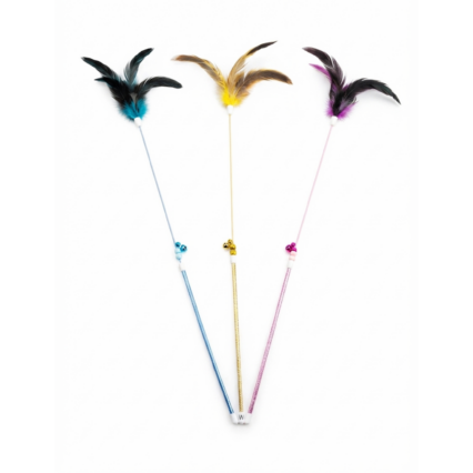 Interactive feather wand cat toy with bells single piece